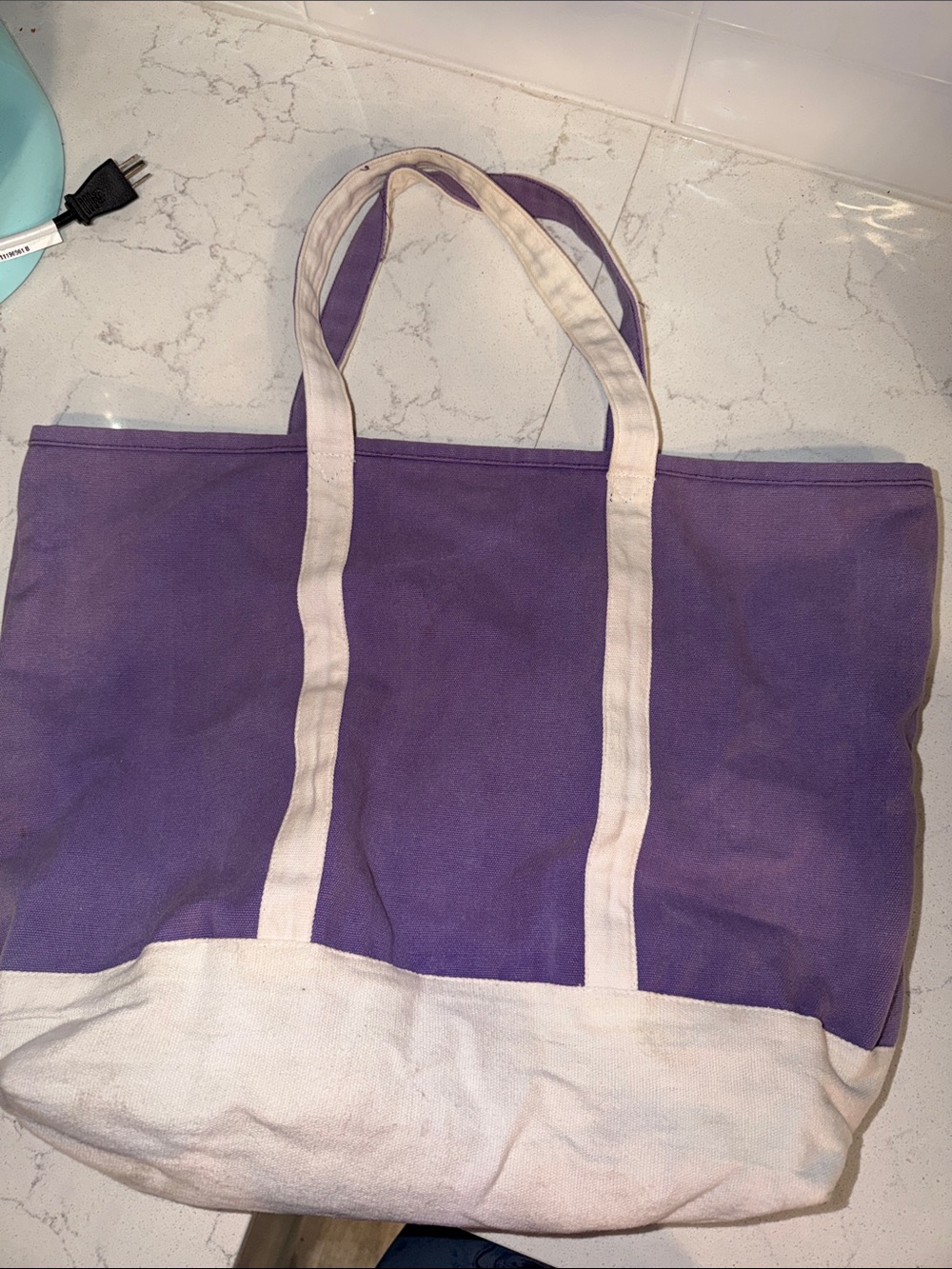 Purple Canvas Tote Bag with Cream Trim - Brand Unspecified